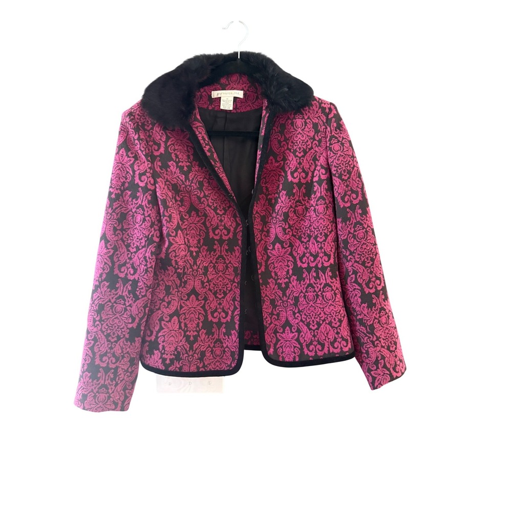 Pursuits‎ Ltd Y2k Fuchsia Black Damask Brocade Blazer Whimsigoth Collar Size 10